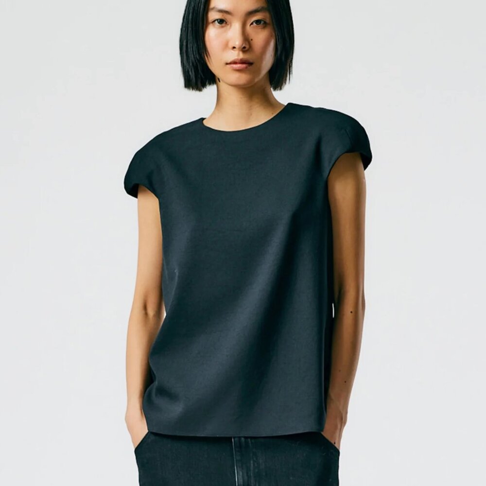 Tibi Chalky Drape Rounded Shoulderpad Top